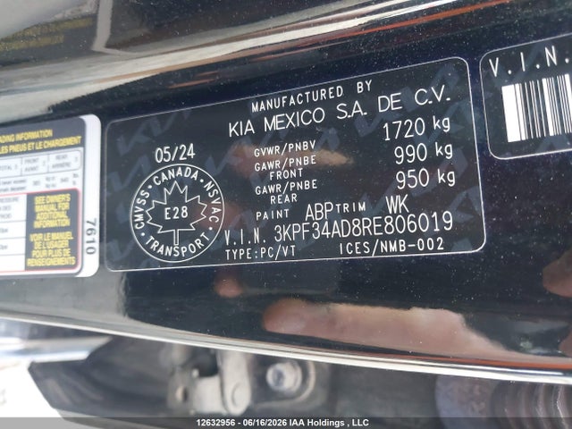 Продажа на аукционе авто 2024 Kia Forte Ex/ex Premium/ex+/gt-line, vin: 3KPF34AD8RE806019, номер лота: 12632956