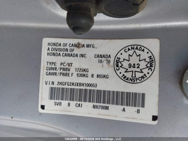 Aukcja sprzedaży 2011 Honda Civic, vin: 2HGFG2A5XBH100053, numer aukcji: 12632958