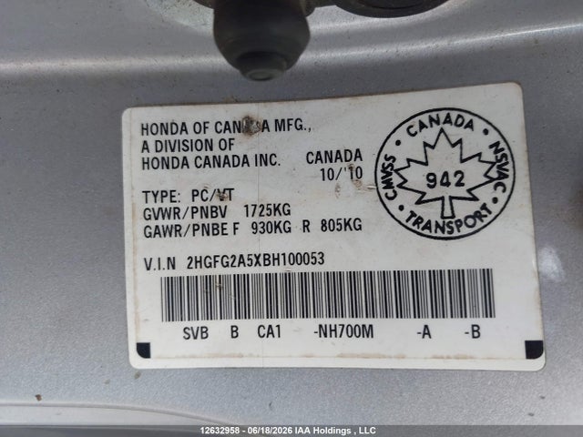 Aukcja sprzedaży 2011 Honda Civic, vin: 2HGFG2A5XBH100053, numer aukcji: 12632958