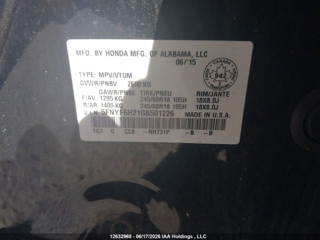 Honda Pilot 2016 5FNYF6H21GB501226 Image 18