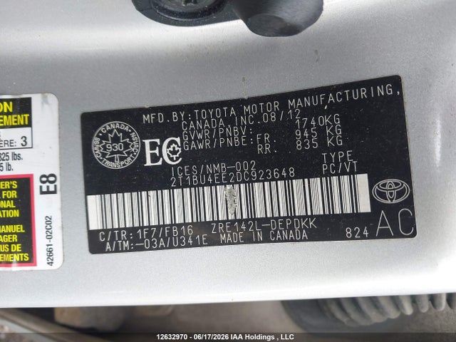 Продаж на аукціоні авто 2013 Toyota Corolla S/le, vin: 2T1BU4EE2DC923648, номер лоту: 12632970