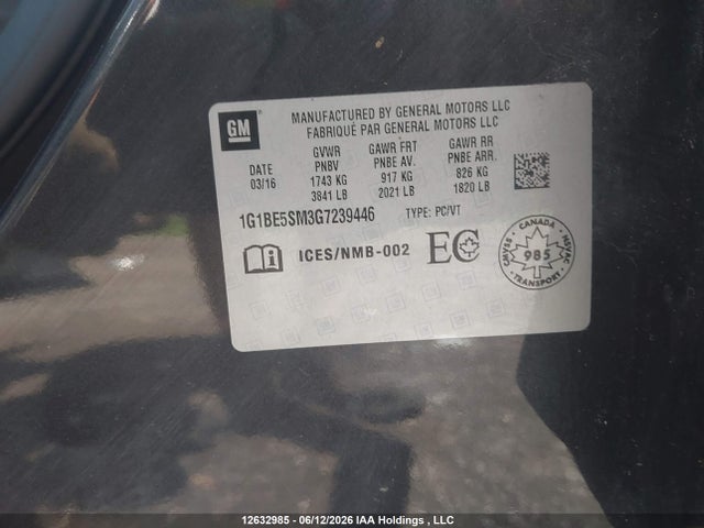 Chevrolet Cruze 2016 1G1BE5SM3G7239446 Image 9