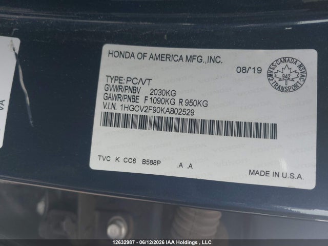 Honda Accord 2019 1HGCV2F90KA802529 Image 18