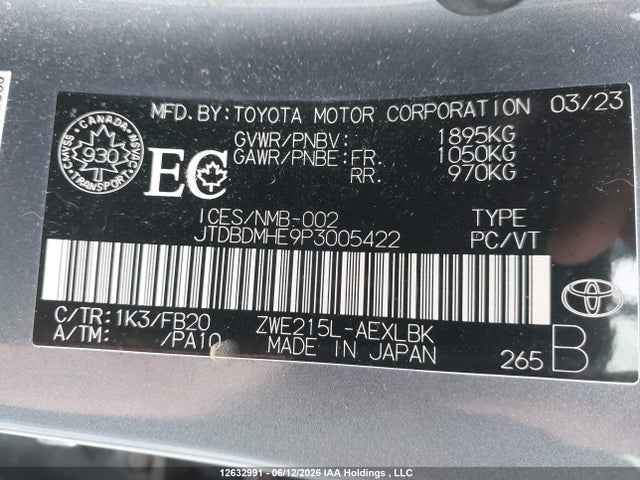 JTDBDMHE9P3005422 Toyota Corolla Hybrid Le
