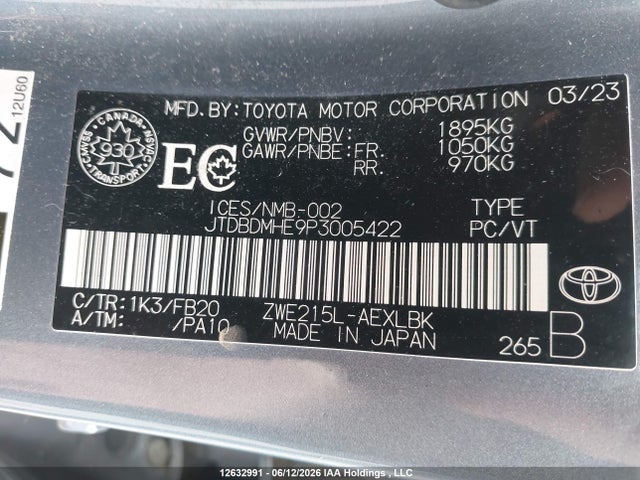 JTDBDMHE9P3005422 Toyota Corolla Hybrid Le