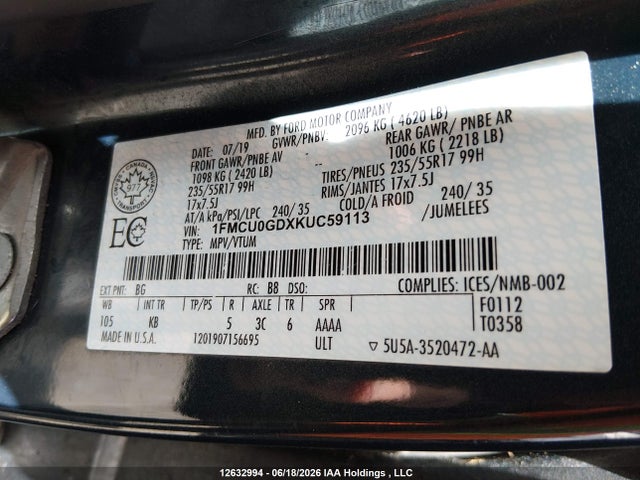 Ford ESCAPE SE 2019 1FMCU0GDXKUC59113 Image 9