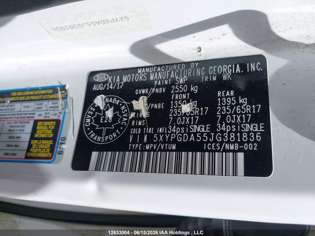 Продаж на аукціоні авто 2018 Kia Sorento 3.3l Lx, vin: 5XYPGDA55JG381836, номер лоту: 12633004
