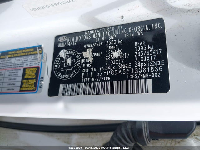 Продаж на аукціоні авто 2018 Kia Sorento 3.3l Lx, vin: 5XYPGDA55JG381836, номер лоту: 12633004