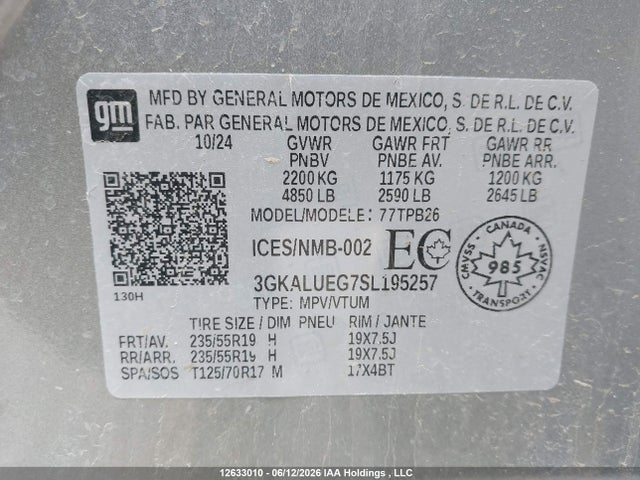 Продажа на аукционе авто 2025 Gmc Terrain Elevation, vin: 3GKALUEG7SL195257, номер лота: 12633010