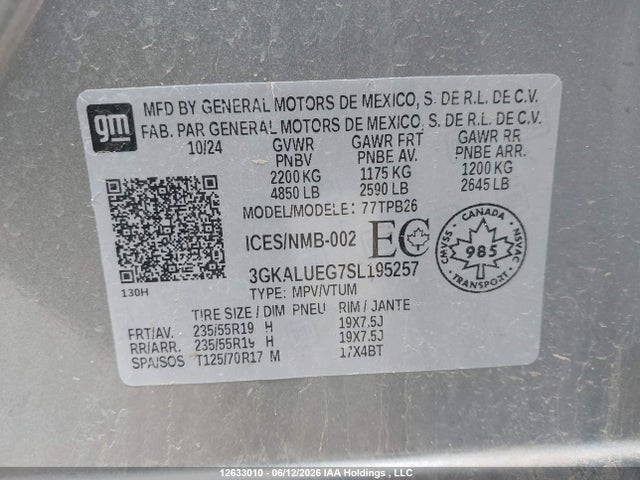 Продажа на аукционе авто 2025 Gmc Terrain Elevation, vin: 3GKALUEG7SL195257, номер лота: 12633010