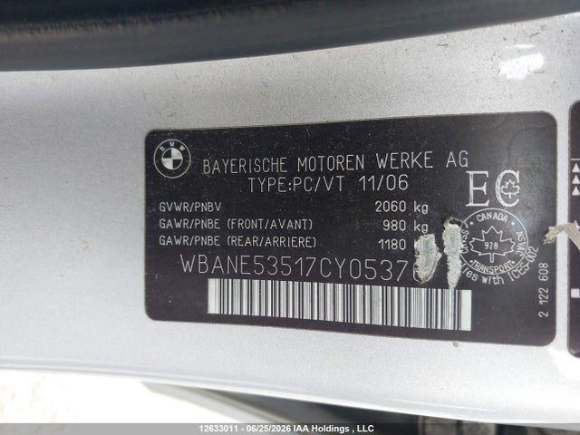 Aukcja sprzedaży 2007 Bmw 525i, vin: WBANE53517CY05376, numer aukcji: 12633011