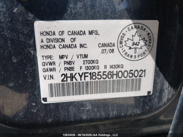 Продаж на аукціоні авто 2006 Honda Pilot Ex, vin: 2HKYF18556H005021, номер лоту: 12633026