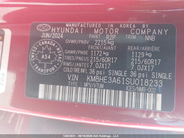 Aukcja sprzedaży 2025 Hyundai Kona Electric Preferred With Ultimate Package, vin: KM8HE3A61SU018233, numer aukcji: 12633031