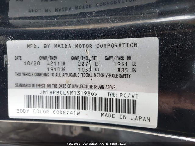 Aukcja sprzedaży 2021 Mazda Mazda3 Gs, vin: JM1BPBCL9M1319869, numer aukcji: 12633053