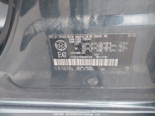 2009 Toyota Rav4 V6 Sport მანქანა იყიდება აუქციონზე, vin: 2T3ZK32V89W002308, აუქციონის ნომერი: 12633062