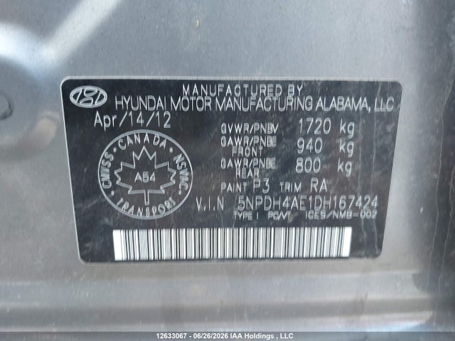 Продажа на аукционе авто 2013 Hyundai Elantra Gl, vin: 5NPDH4AE1DH167424, номер лота: 12633067