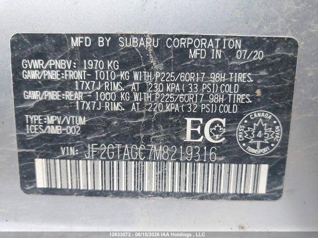 Продажа на аукционе авто 2021 Subaru Crosstrek Sport, vin: JF2GTAGC7M8219316, номер лота: 12633072