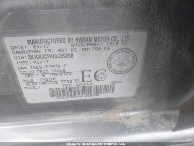 3N1CK3CP4HL259268 Nissan Micra S/sr/sv