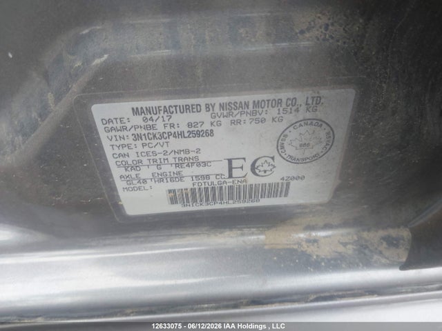 3N1CK3CP4HL259268 Nissan Micra S/sr/sv