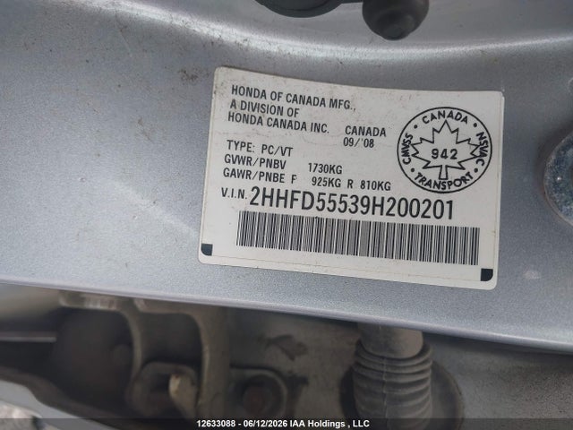 Продаж на аукціоні авто 2009 Acura Csx, vin: 2HHFD55539H200201, номер лоту: 12633088
