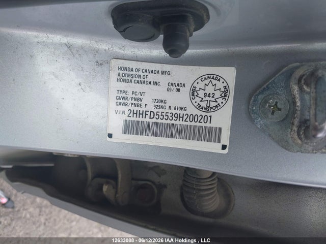 Продаж на аукціоні авто 2009 Acura Csx, vin: 2HHFD55539H200201, номер лоту: 12633088