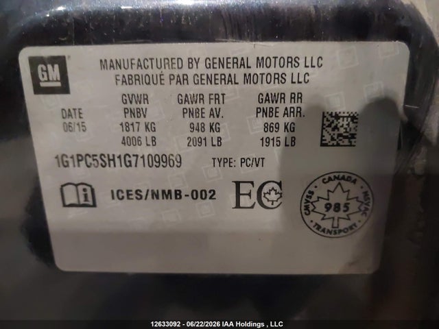 Продаж на аукціоні авто 2016 Chevrolet Cruze, vin: 1G1PC5SH1G7109969, номер лоту: 12633092