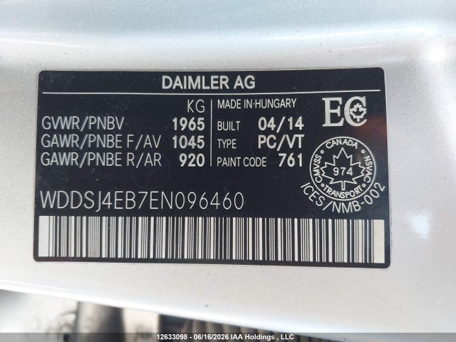 12633098 :رقم المزاد ، WDDSJ4EB7EN096460 vin ، 2014 Mercedes-benz Cla 250 مزاد بيع
