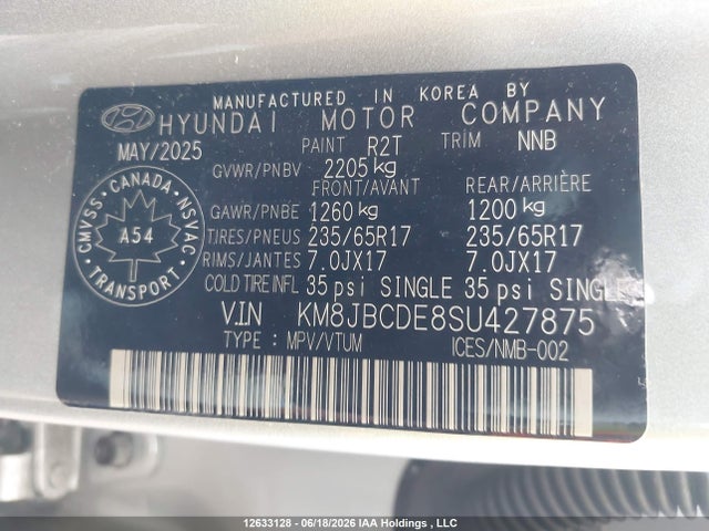 Продаж на аукціоні авто 2025 Hyundai Tucson Preferred Awd, vin: KM8JBCDE8SU427875, номер лоту: 12633128