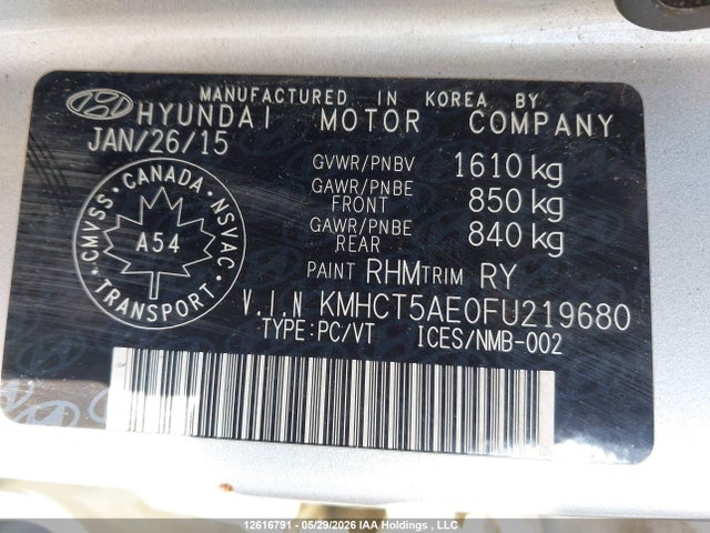 KMHCT5AE0FU219680 Hyundai ACCENT SE
