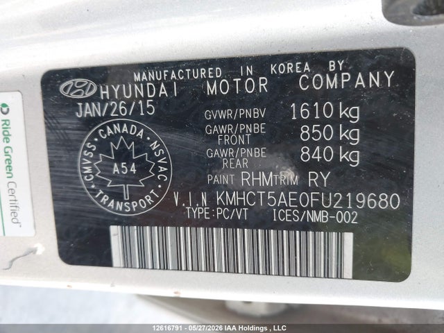 KMHCT5AE0FU219680 Hyundai ACCENT SE