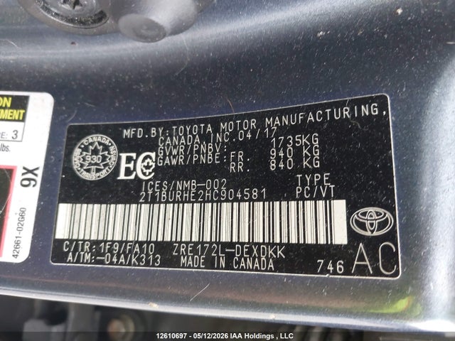 Продажа на аукционе авто 2017 Toyota Corolla Ce, vin: 2T1BURHE2HC904581, номер лота: 12610697