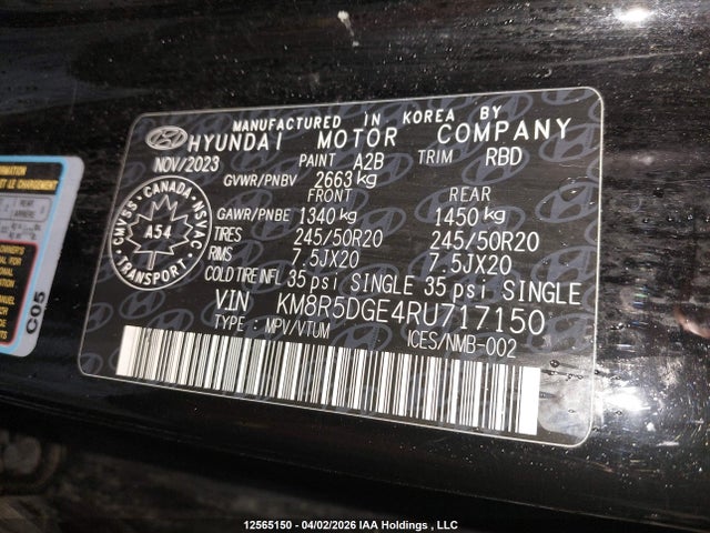 Продаж на аукціоні авто 2024 Hyundai Palisade Ultimate Calligraphy, vin: KM8R5DGE4RU717150, номер лоту: 12565150