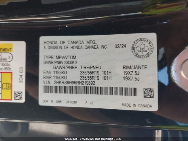 2024 Honda Cr-v Hybrid მანქანა იყიდება აუქციონზე, vin: 2HKRS6H96RH219892, აუქციონის ნომერი: 12633134