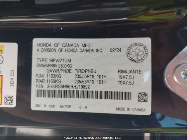 2024 Honda Cr-v Hybrid მანქანა იყიდება აუქციონზე, vin: 2HKRS6H96RH219892, აუქციონის ნომერი: 12633134