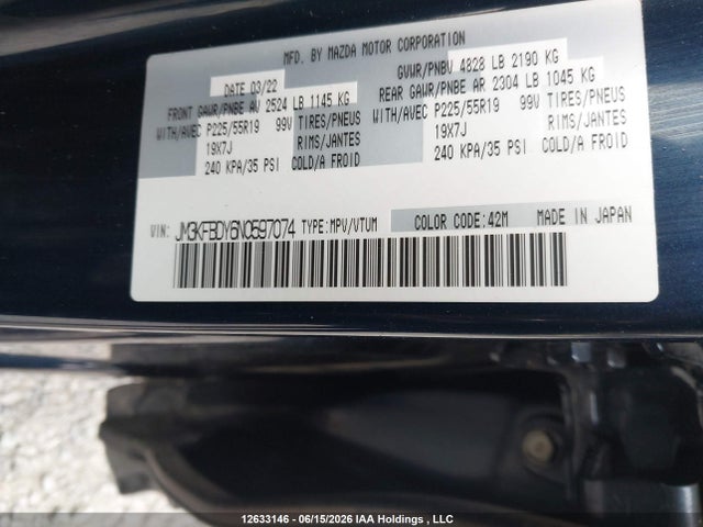 JM3KFBDY6N0597074 Mazda CX-5 GT