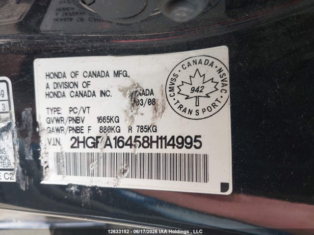 Aukcja sprzedaży 2008 Honda Civic, vin: 2HGFA16458H114995, numer aukcji: 12633152