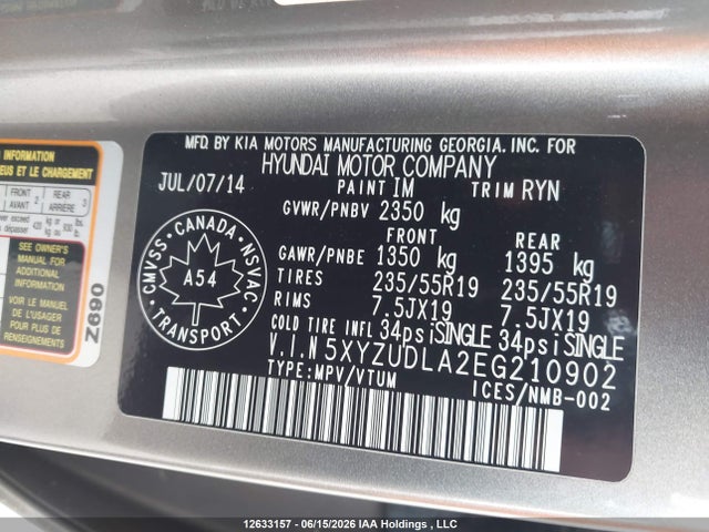 Продаж на аукціоні авто 2014 Hyundai Santa Fe Sport 2.0t Limited, vin: 5XYZUDLA2EG210902, номер лоту: 12633157