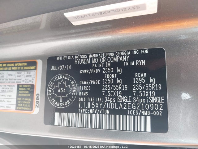 Продаж на аукціоні авто 2014 Hyundai Santa Fe Sport 2.0t Limited, vin: 5XYZUDLA2EG210902, номер лоту: 12633157