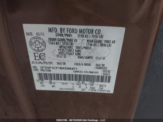 Продаж на аукціоні авто 2011 Ford F150, vin: 1FTNF1CF1BKD66471, номер лоту: 12633158