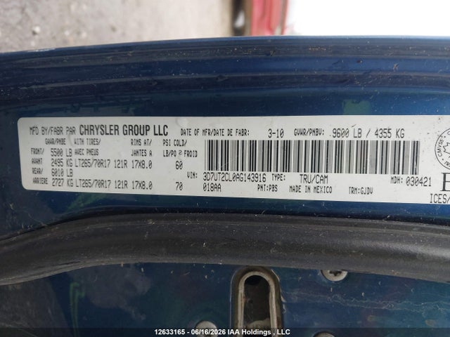 2010 Dodge Ram 2500 მანქანა იყიდება აუქციონზე, vin: 3D7UT2CL0AG143916, აუქციონის ნომერი: 12633165