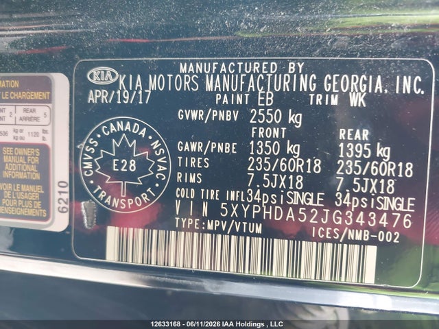 KIA SORENTO EX 2018 5XYPHDA52JG343476 Image 9