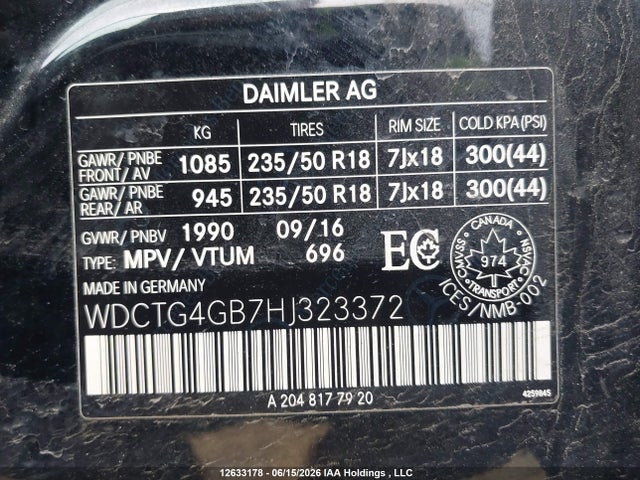 Aukcja sprzedaży 2017 Mercedes-benz Gla 250 4matic, vin: WDCTG4GB7HJ323372, numer aukcji: 12633178