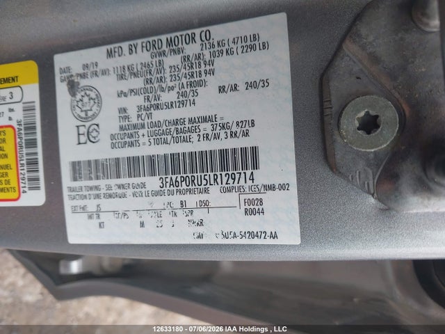 Ford Fusion Titanium 2020 3FA6P0RU5LR129714 Image 9