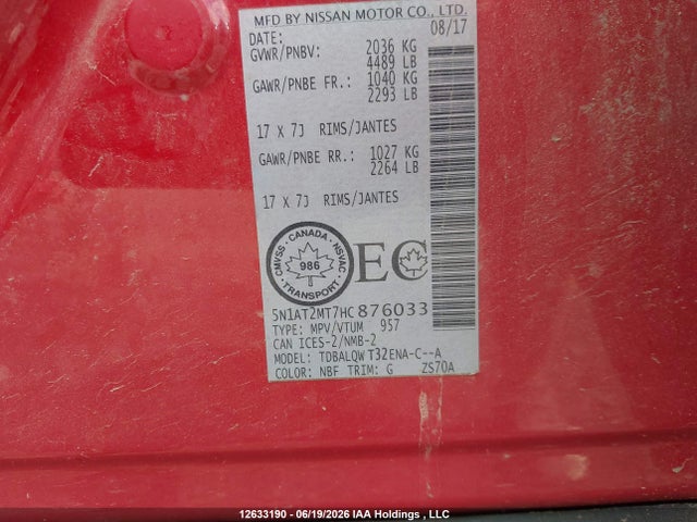 Продажа на аукционе авто 2017 Nissan Rogue S/sl, vin: 5N1AT2MT7HC876033, номер лота: 12633190