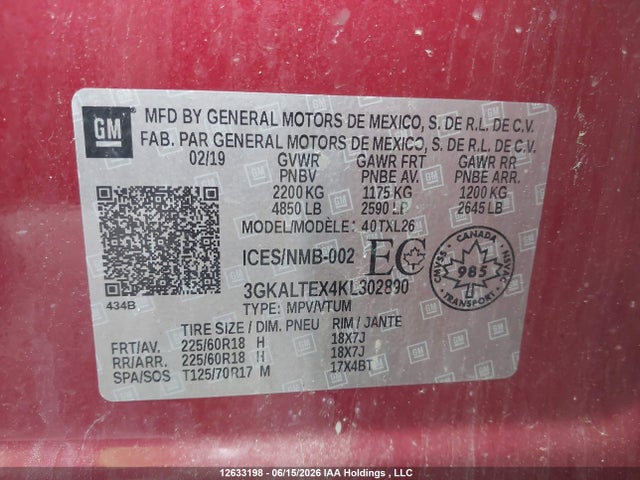 Продажа на аукционе авто 2019 Gmc Terrain Sle, vin: 3GKALTEX4KL302890, номер лота: 12633198