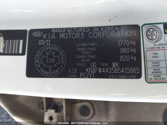 2011 Kia Forte 2.4l Sx/2.4l Sx Luxury მანქანა იყიდება აუქციონზე, vin: KNAFW4A35B5415665, აუქციონის ნომერი: 12633206