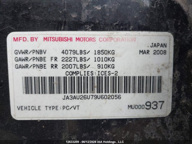 Продаж на аукціоні авто 2009 Mitsubishi Lancer Es/es Sport, vin: JA3AU26U79U602056, номер лоту: 12633209