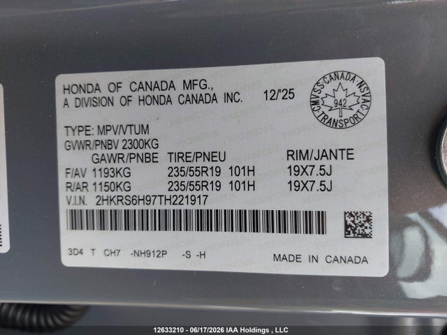 2HKRS6H97TH221917 Honda Cr-v Touring Hybrid