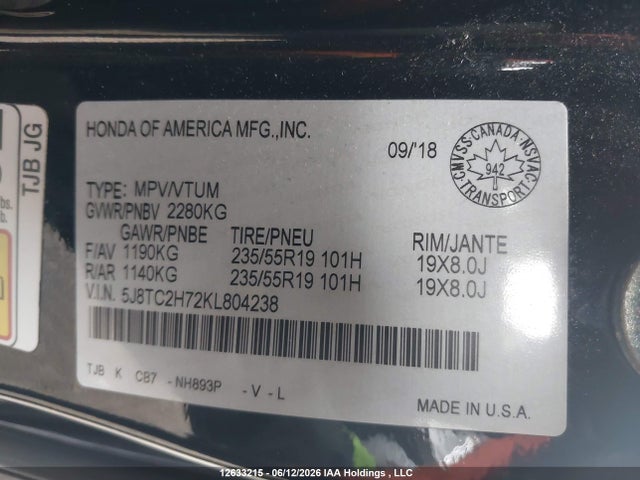 5J8TC2H72KL804238 Acura Rdx Advance