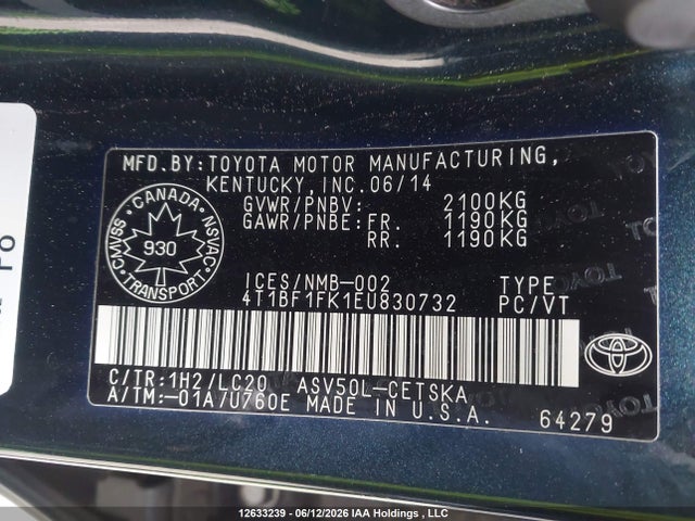 Продаж на аукціоні авто 2014 Toyota Camry Se, vin: 4T1BF1FK1EU830732, номер лоту: 12633239
